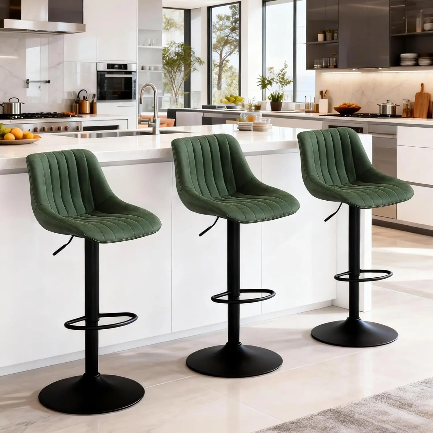 

3 регулируемых вращающихся барных стула из искусственной кожи без подлокотников для кухни, кафе, столовой, 24-30 дюймов, на заказ