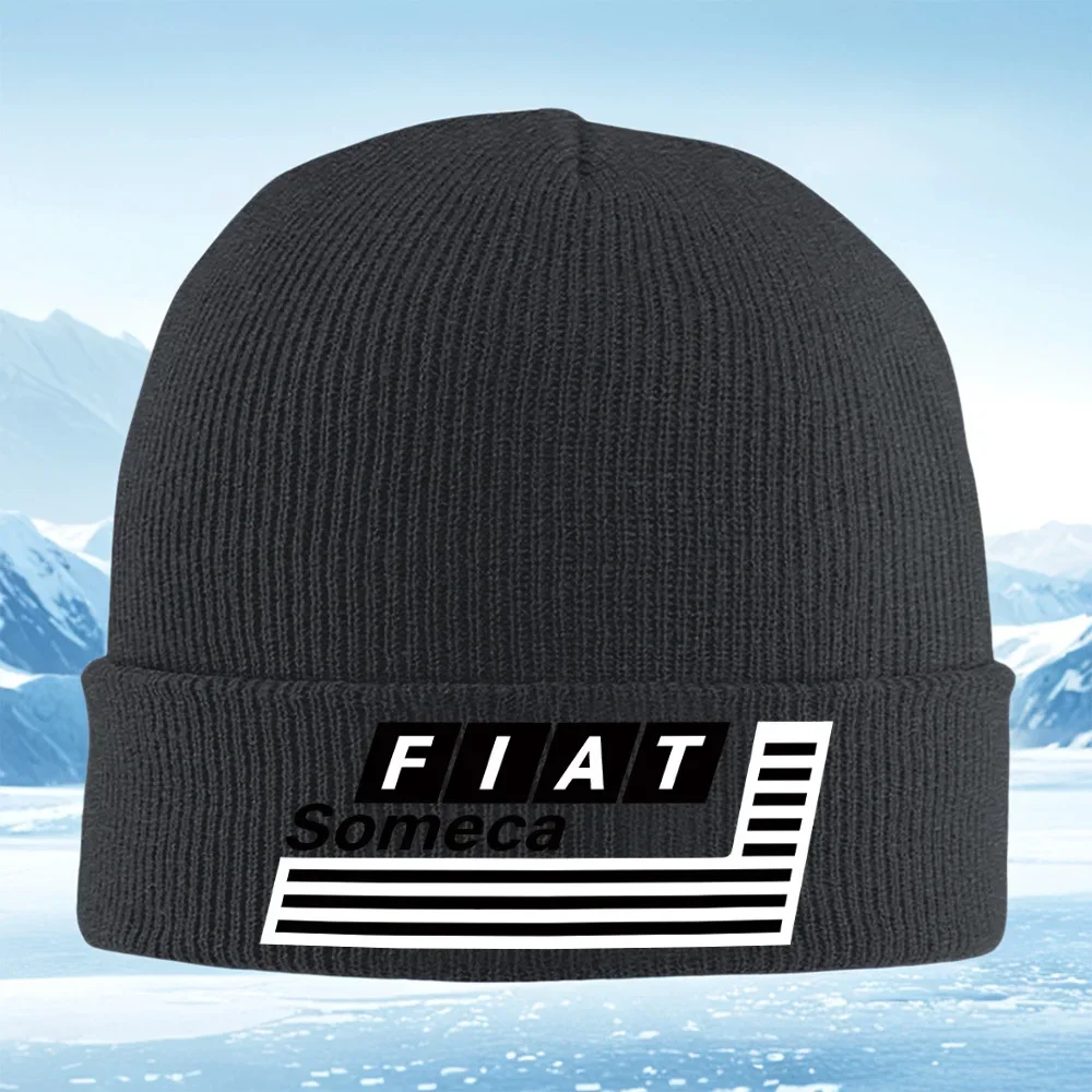 

Fiat Someca logo stripes design black white Men Women Unisex Knitted Hat Beanie Pullover Cap Winter Thermal Warm Christmas Outdo