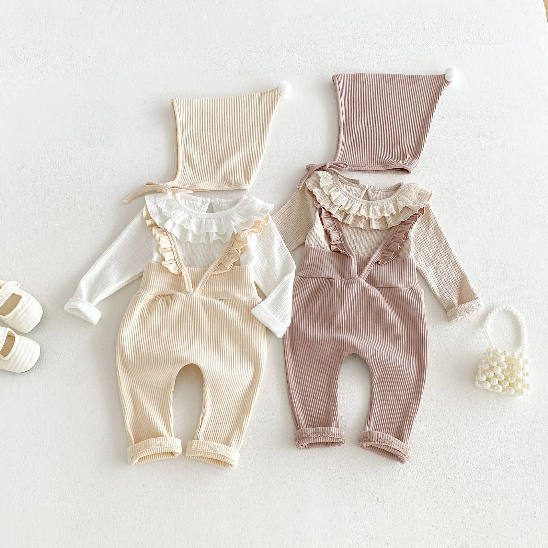 2026 Autumn New Baby Clothes Toddler Girls Solid Overalls Ripped Jumpsuits