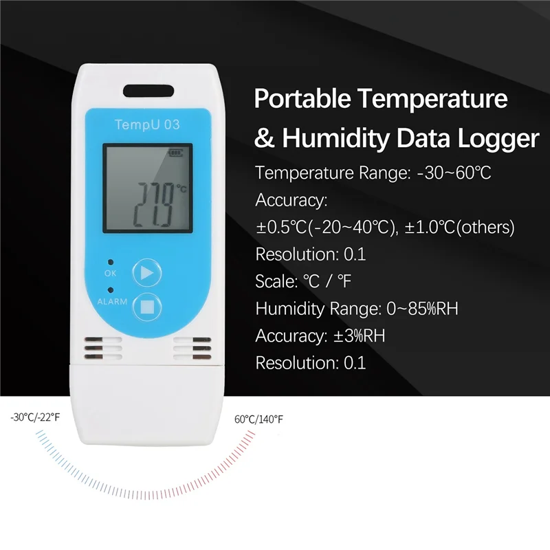 

A44M TempU 03 USB Temperature Humidity Data Logger Reusable RH TEMP Datalogger Recorder Humiture Recording Meter