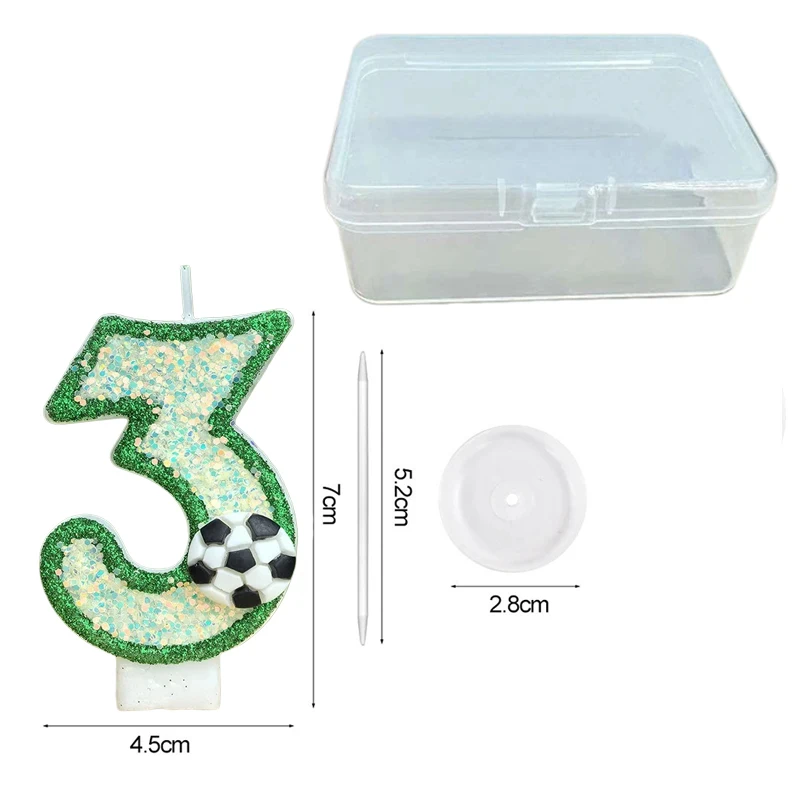 Night Light Green Soccer 0-9 Number Candles Free Combination Set High-End Baking Birthday Cake Topper Decoration