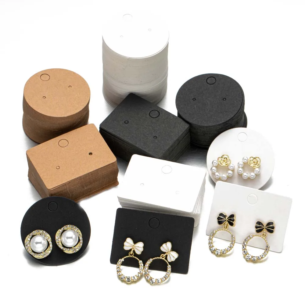 

100pcs/Lot Paper Round Rectangular Cardboard Earrings Display Cards And Self-Seal Bags for Jewelry Storage Packaging Ear Studs