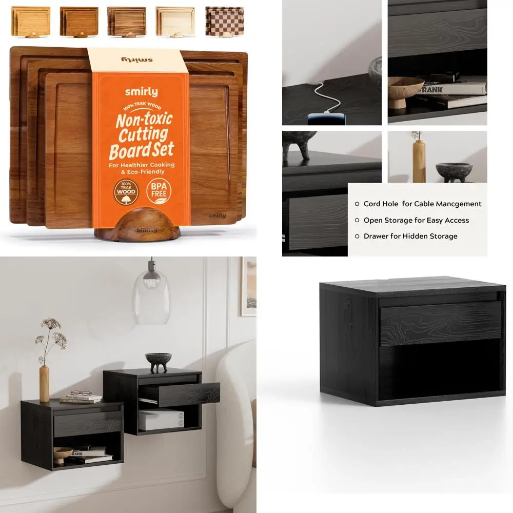 

Kitchen Wooden Chopping Board Set - Reversible Large Cutting Boards with Deep Juice Grooves and Grip Handles for Charcuterie