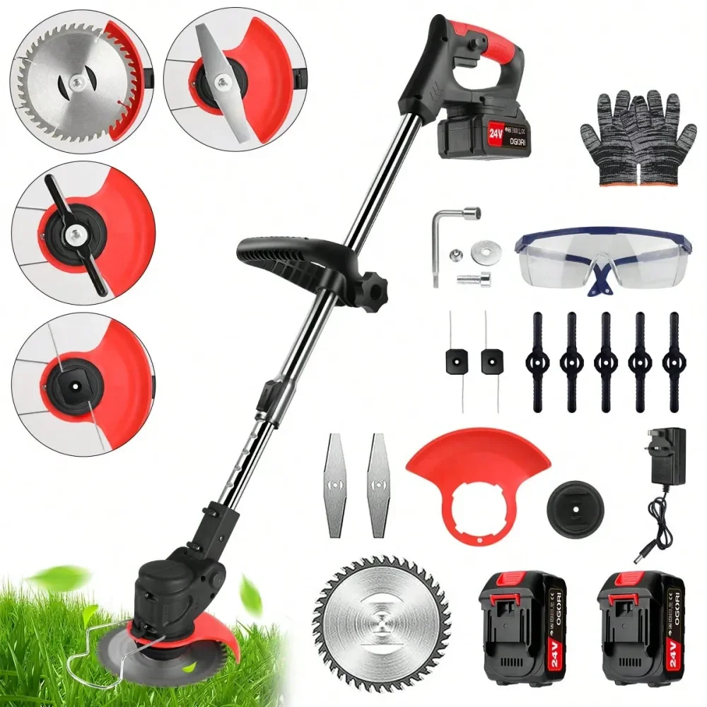 

4 In 1 Cordless Electric Eater Grass String Trimmer, 1350W Wacker 3In1 24V Lightweight Push Lawn MowerBlack