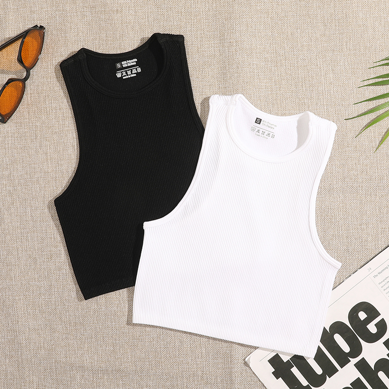  Yoga Vest Women Gym Sports Black White Crop Tops Seamless Streetwear Rib Knit Workout BreathableTank Top Female Without Pads 