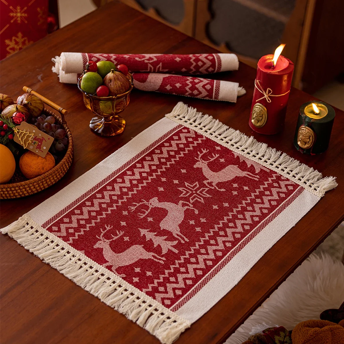 Christmas Fall Table Runner Soft Cotton Table Runner with Tassels Woven Macrame Home Living Room Table Decoration