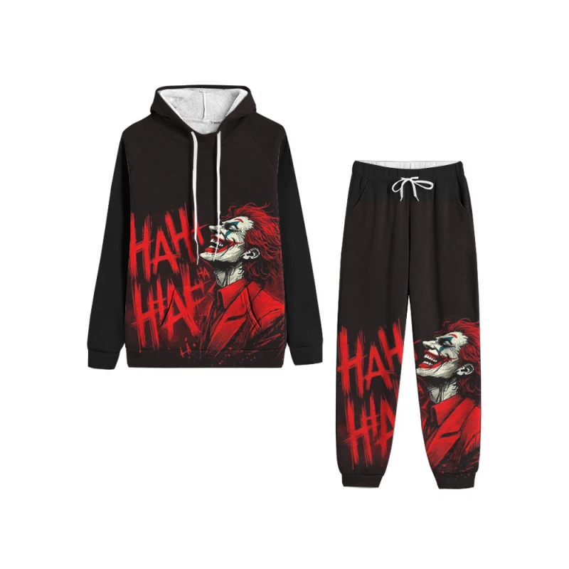 

3D Joker Print Sweatshirt and Joggers Hooded Sweatshirt and Trousers Autumn and Winter Fashion Men's Fitness Jogging Set