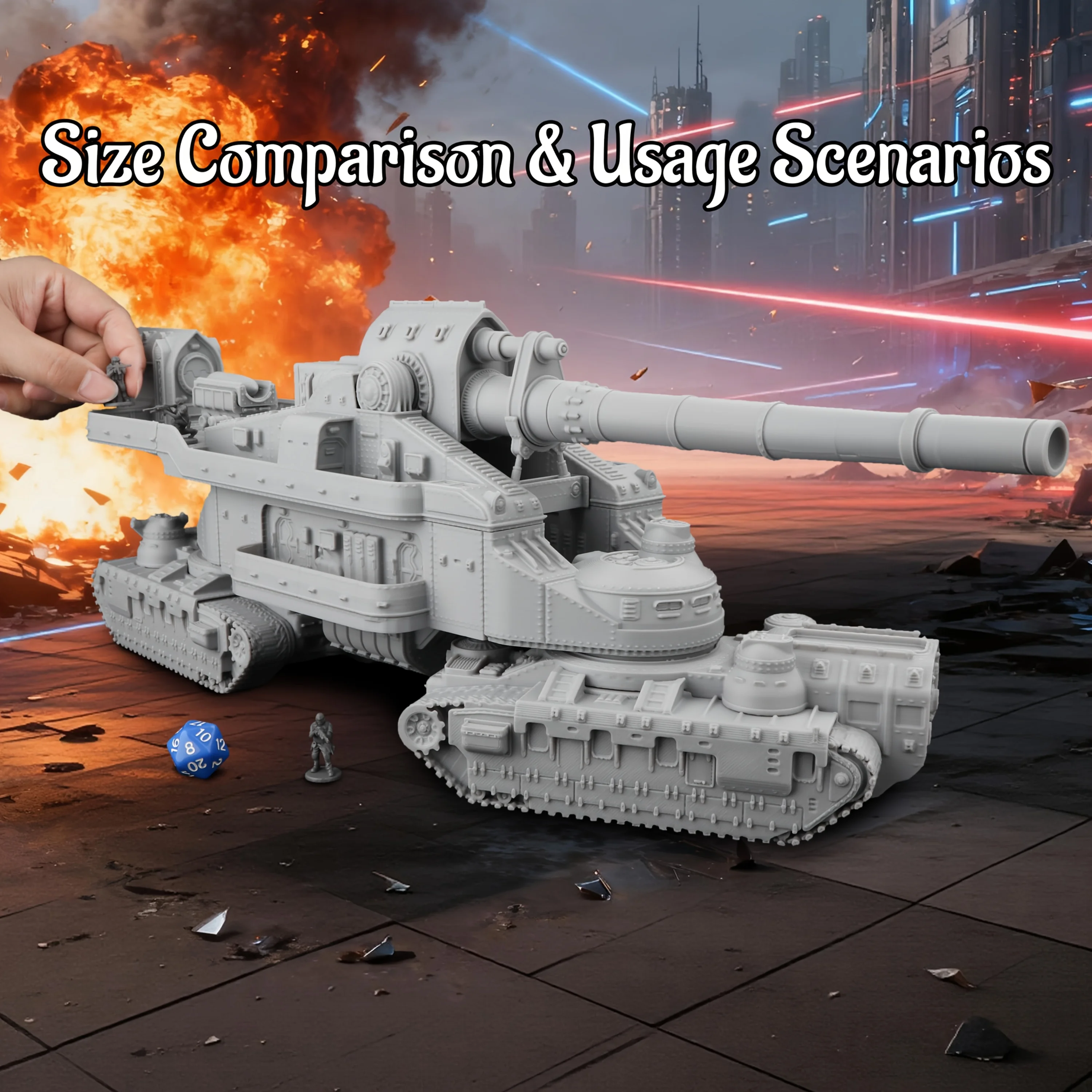 Sci-Fi Heavy Cannon Unit Miniature Terrain Diorama for Tabletop Role-Playing Games and TTRPG Sci-Fi Scene Construction Scenery