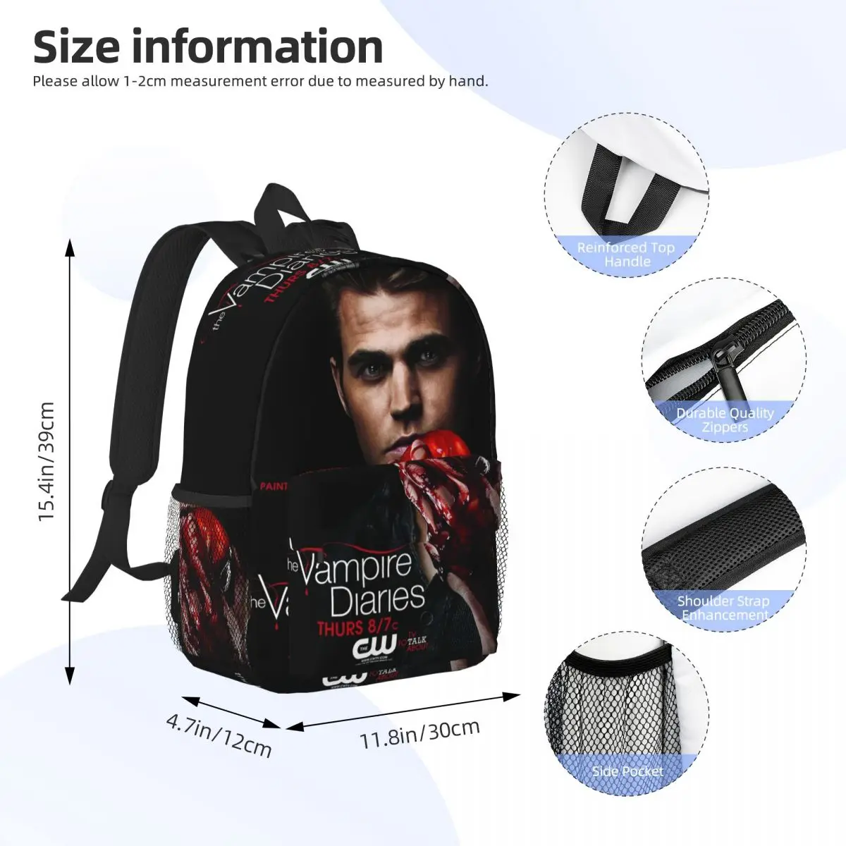 The Vampire Diaries Damon Salvatore Backpack Student BookBag Children School Bag Laptop Shoulder Bags for Men Women