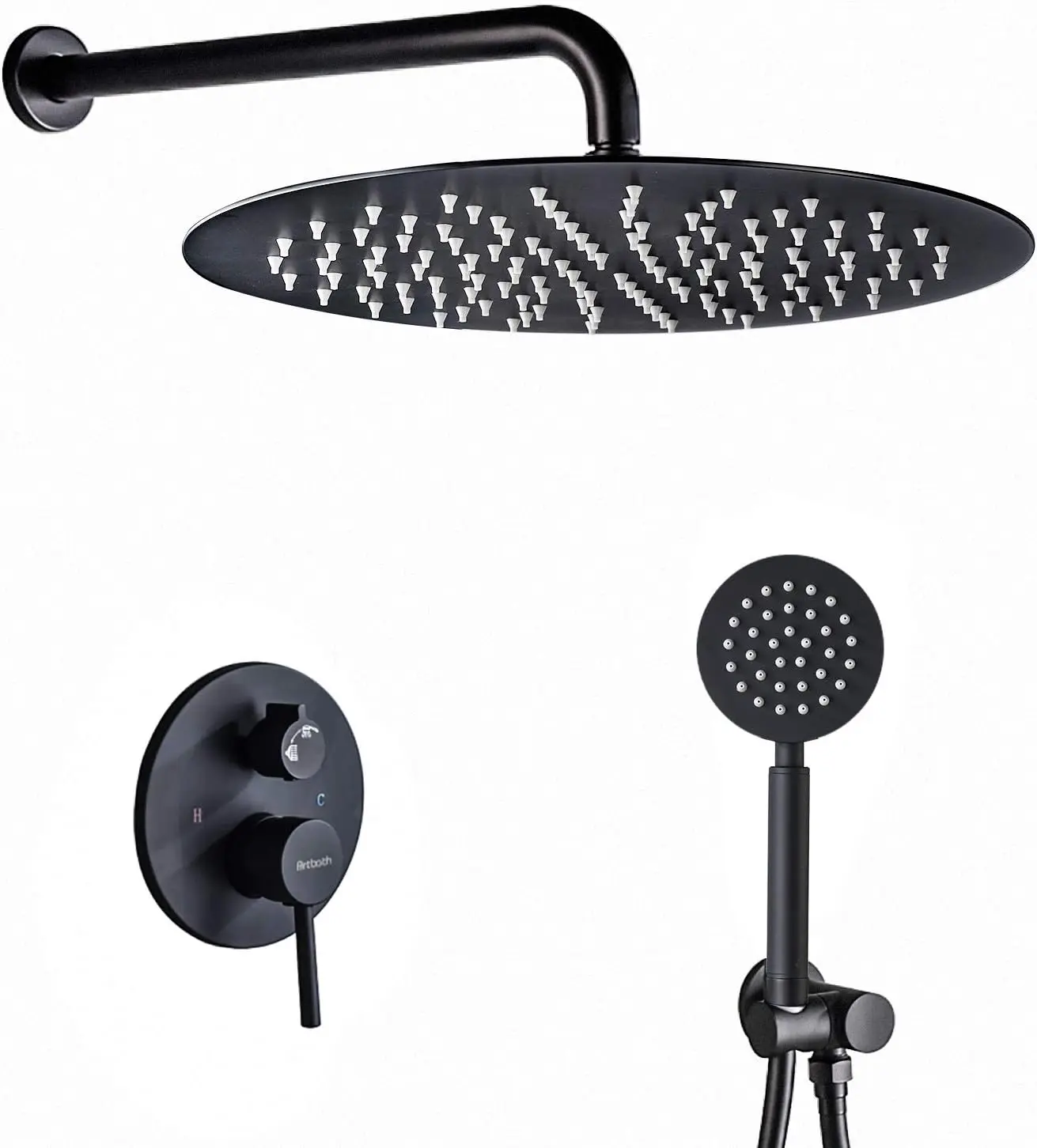 

Black Shower System, Wall Mounted Faucet Set with 12 inch Rain Shower Head and Handheld Shower Set for Bathroom