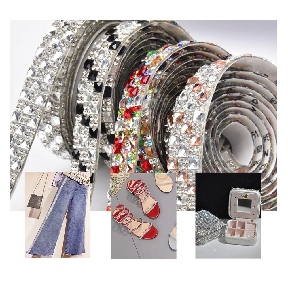Ribbonsticker Self-Adhesive Crystal Decoration Rhinestone Ribbon Triple Row Wedding Trim For Car Accessories Gift Decoration