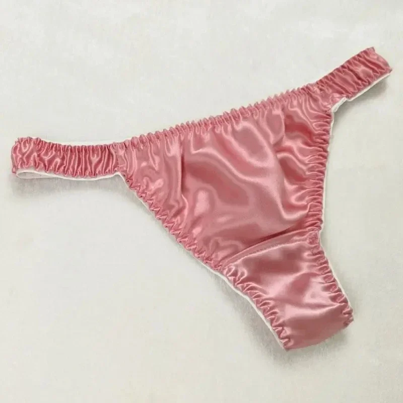 Мужские шелковистые сенсорные стринги, 100% шелковые эластичные футболки с низкой талией, дышащие удобные стринги, мужские трусы, трусы для мальчиков