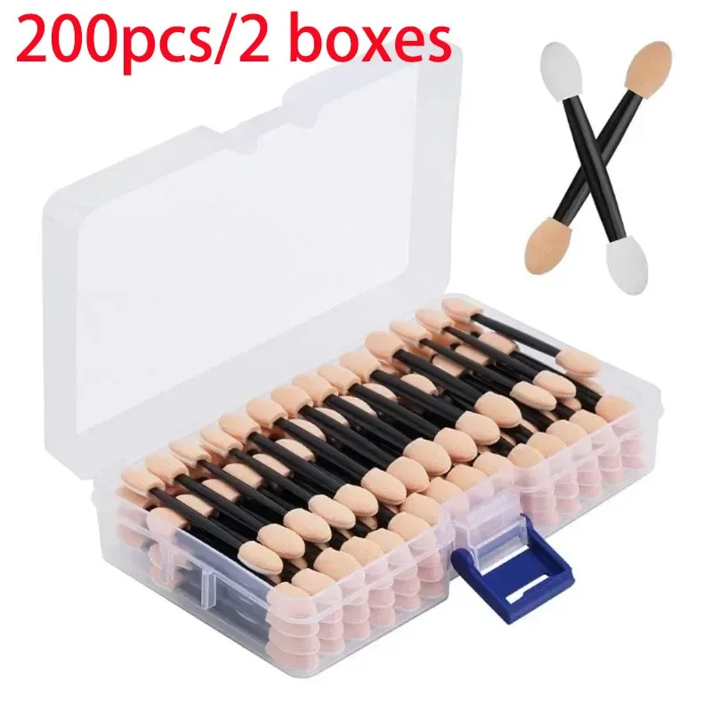 Applicateurs de brosses jetables, 50/100/200 pièces, comprenant une longueur d'usine, une éponge de fard à paupières, un conteneur double face, vente en gros