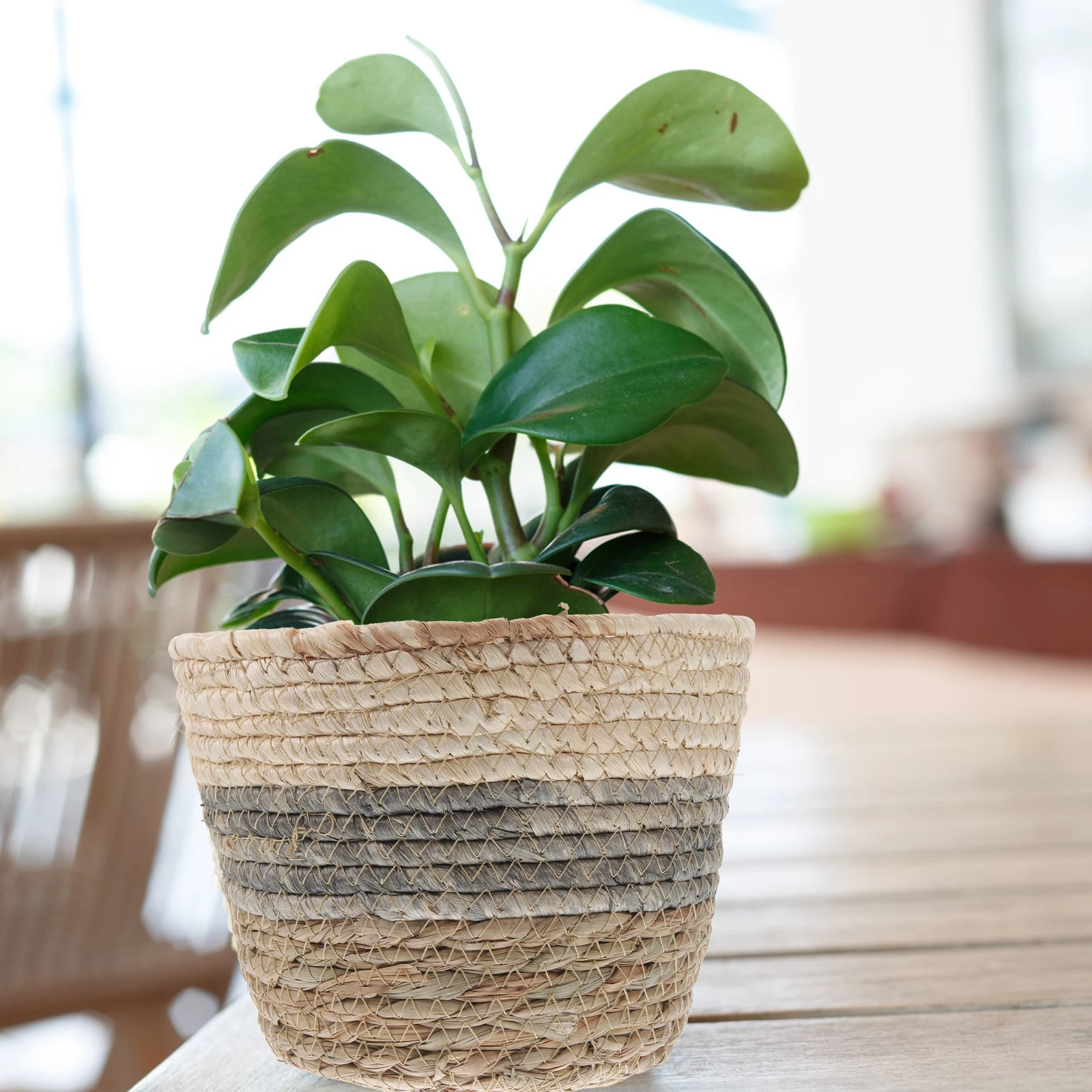 

2pcs Woven Flower Straw Flowerpots Multi-Purpose Storage Baskets For Garden Balcony Indoor Decor Large Space Practical