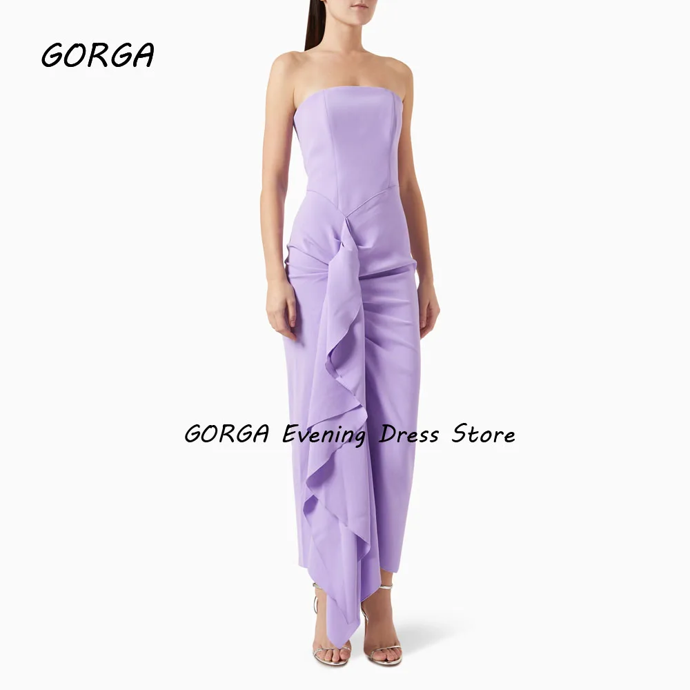 GORGA-vestido de noche plisado sin tirantes para mujer, prenda de vestir de color púrpura claro, corte sirena, con crepé, Espalda descubierta, sin mangas, Formal, hasta el suelo, 2024