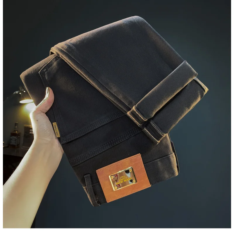 

black jeans men's fashion autumn thick style 2025 new embroidered high-end men's pants