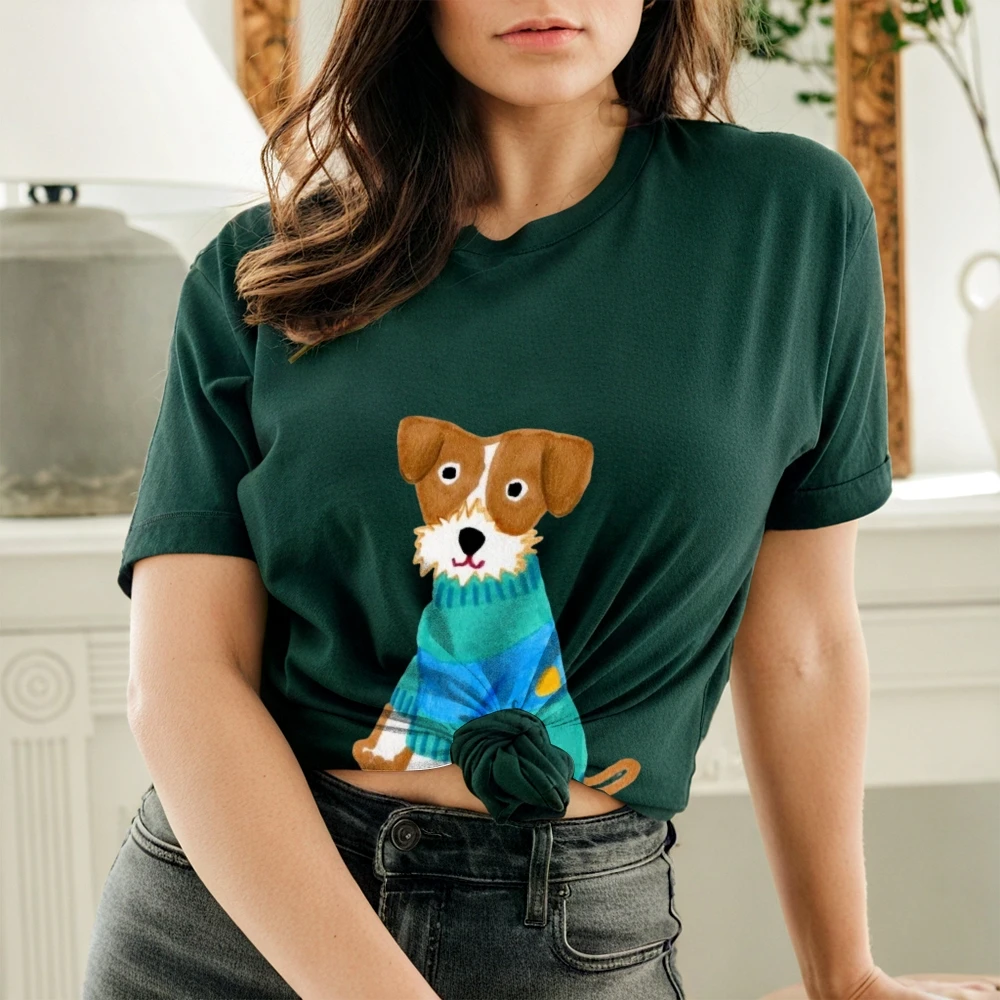 Women's Y2K Cotton Tee Cartoon Dog in Sweater GraphicCute Vibe Beige Loose TopY2K Cute Flair Soft Fabric