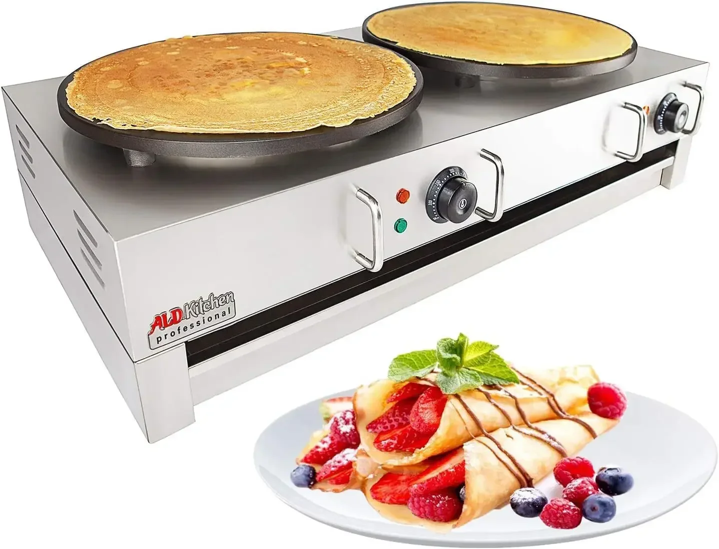 Kommerzieller Crêpes-Maker |   Elektrischer Pfannkuchenbereiter |   Antihaftbeschichteter 16-Zoll-Teller |   110V (Doppelt)