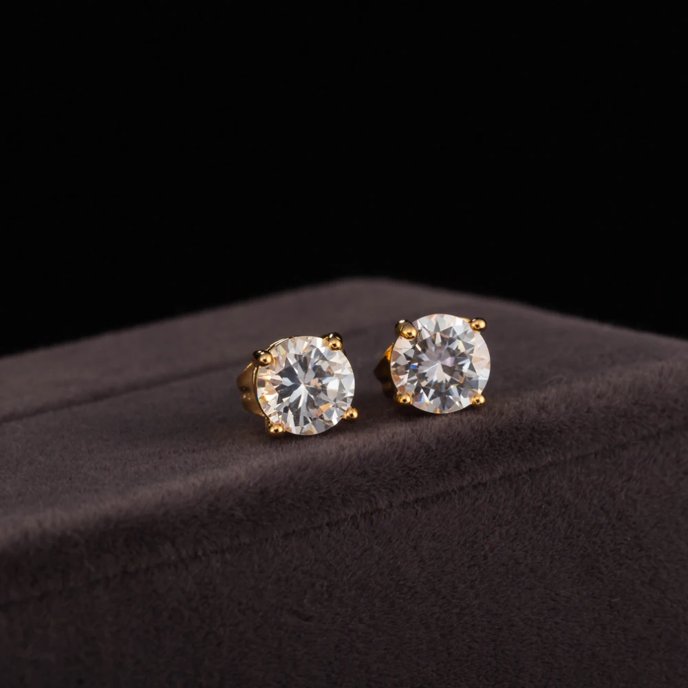 1 Pair Adorable Design Brass Cubic Zirconia Stud Earrings Clear Jewelry Making Earrings Real 18K Gold Plated Earrings Ornament