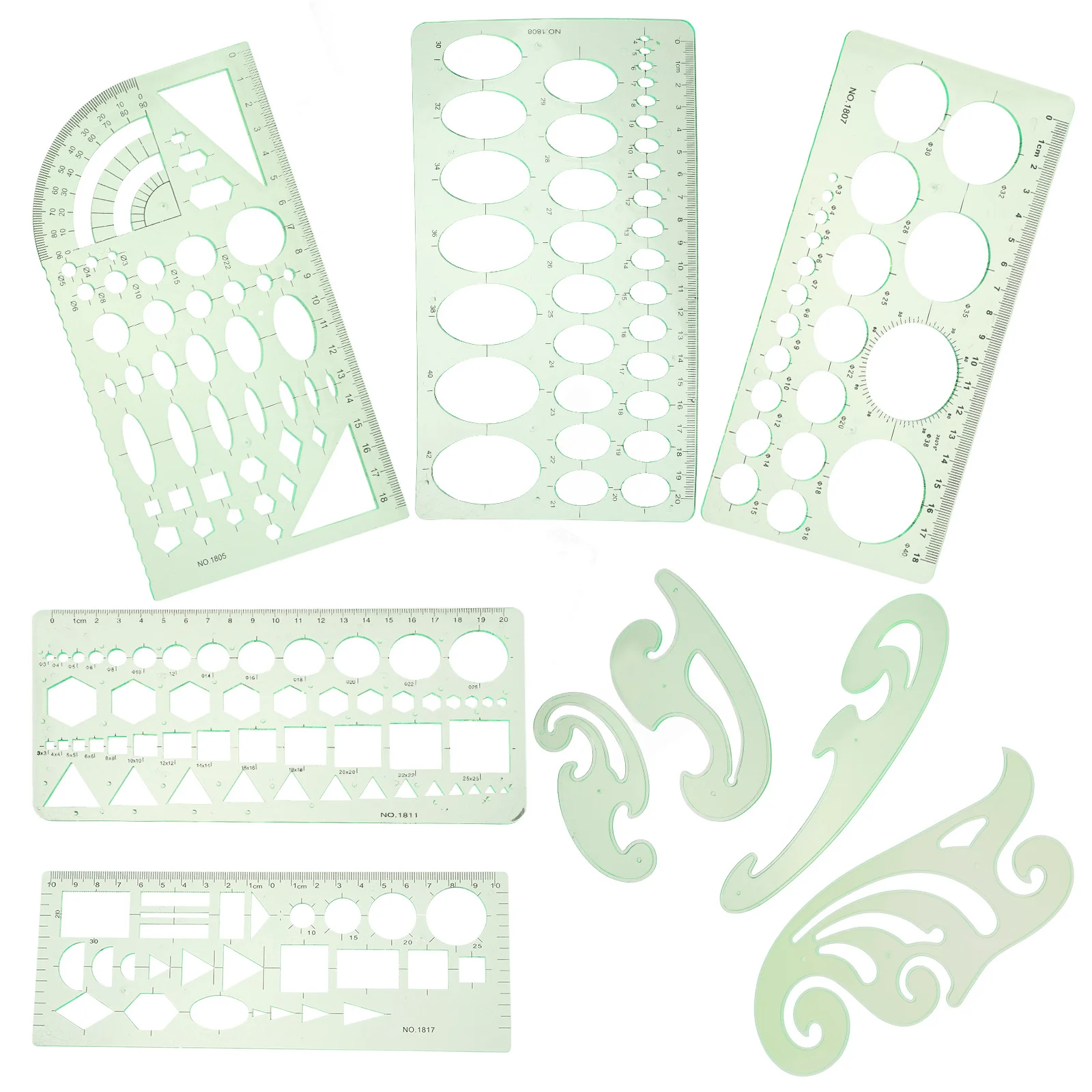 9 قطعة استنسل بيضاوي دائري بلاستيكي قوالب رسم مساطر هندسية لصياغة الفنانين مكتب المنزل المدرسة استخدام أدوات الرسم
