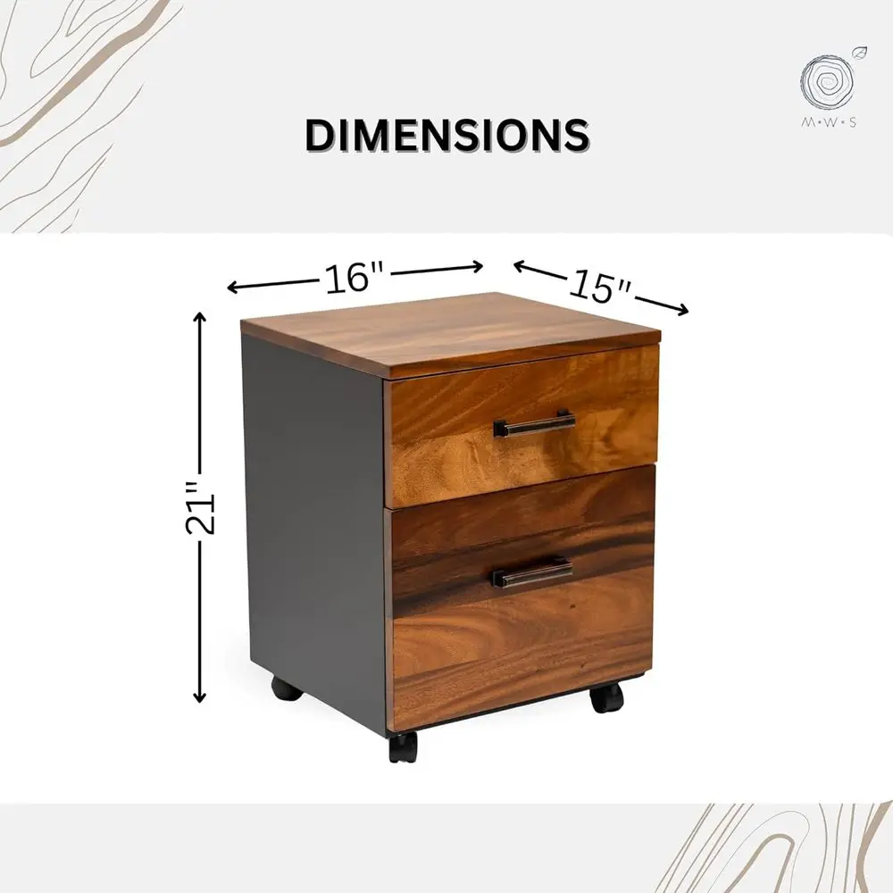 Walnut 2-Drawer File Cabinet on Wheels - 21x16x15 Desk-Side Storage for Home Office
