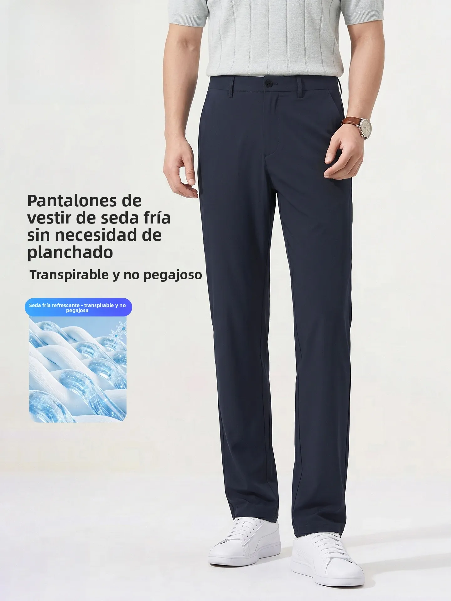 Pantalones Pierre Cardin Ice Silk Antiarrugas Sin Plancha para Hombre, Casuales, de Pierna Recta, Finos, Transpirables, Cómod...