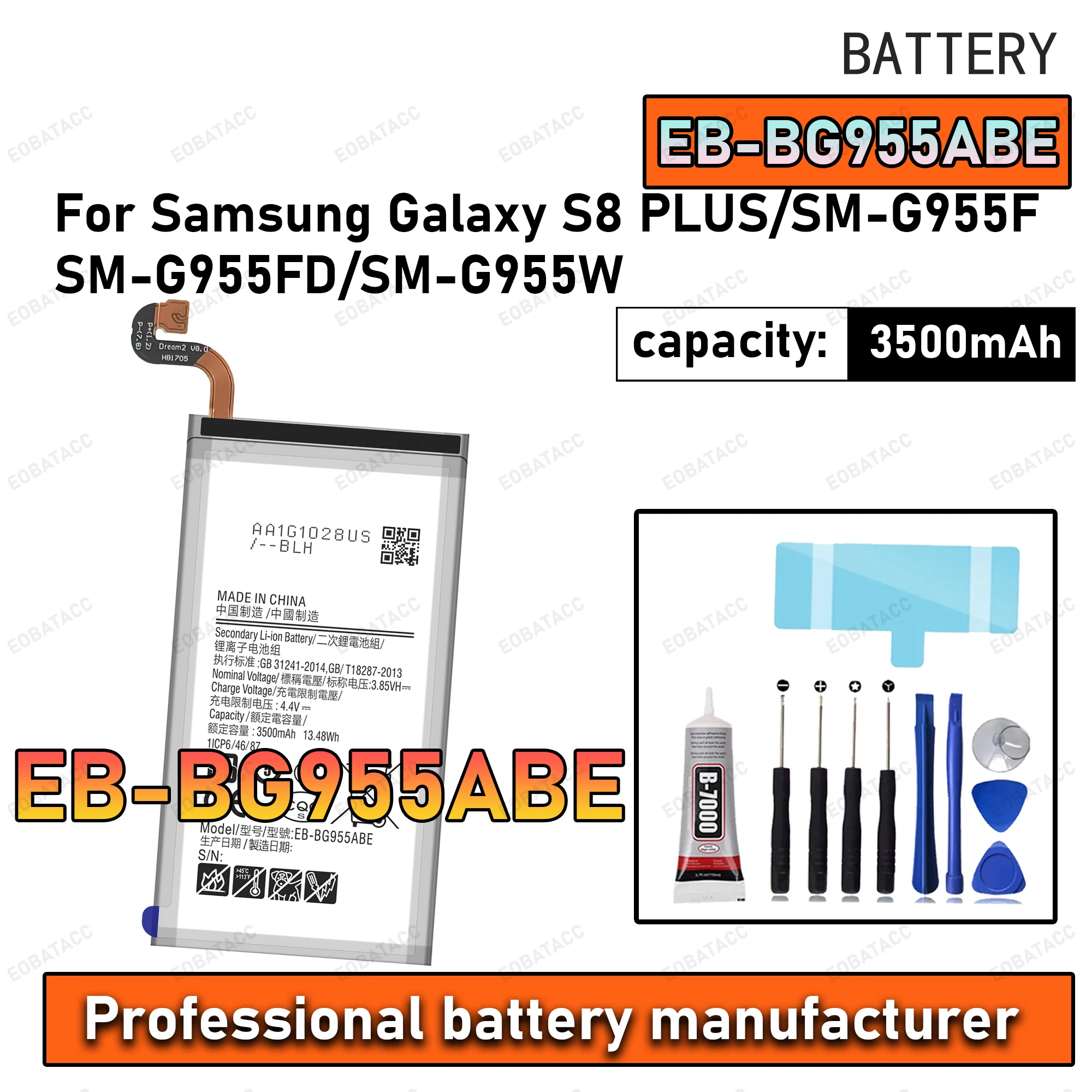

100% New Zero Cycle EB-BG955ABE Battery For Samsung Galaxy S8 PLUS/SM-G955F/SM-G955FD Phone Replacement Bateria +Free Tools