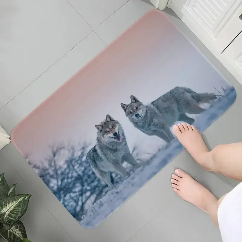 Snow White wolf  Printed Flannel Floor Mat Bathroom Decor Carpet Non-Slip For Living Room Kitchen welcome Doormat