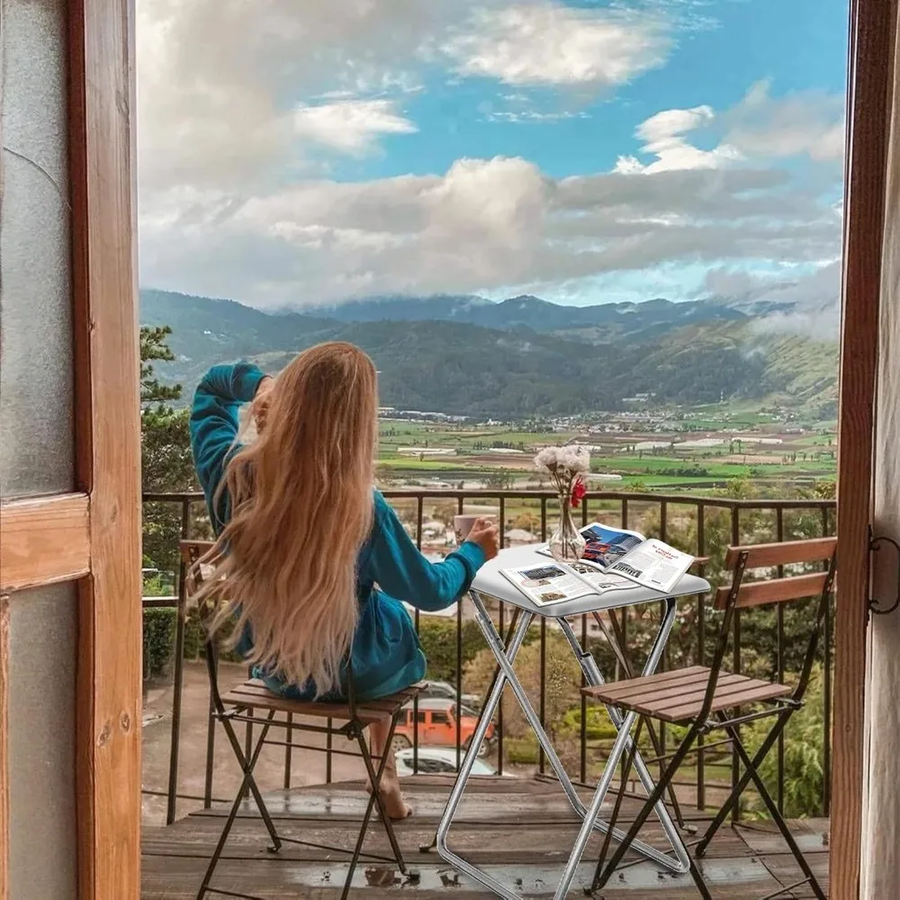 

Складной поднос для телевизора, обеденный стол для телевизора с прочной столешницей из МДФ, подносы для еды для гостиной с сборкой не требуется, 2 шт. (белый)