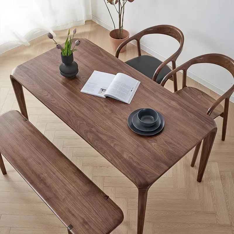 Solid wood tenon and mortise table household eating table rectangular desk log dining table
