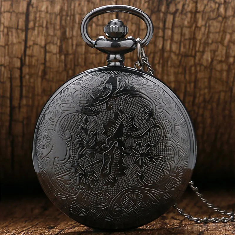 خمر سحر أسود للجنسين الأزياء الرومانية عدد الكوارتز Steampunk ساعة الجيب المرأة رجل قلادة قلادة مع سلسلة الهدايا P427