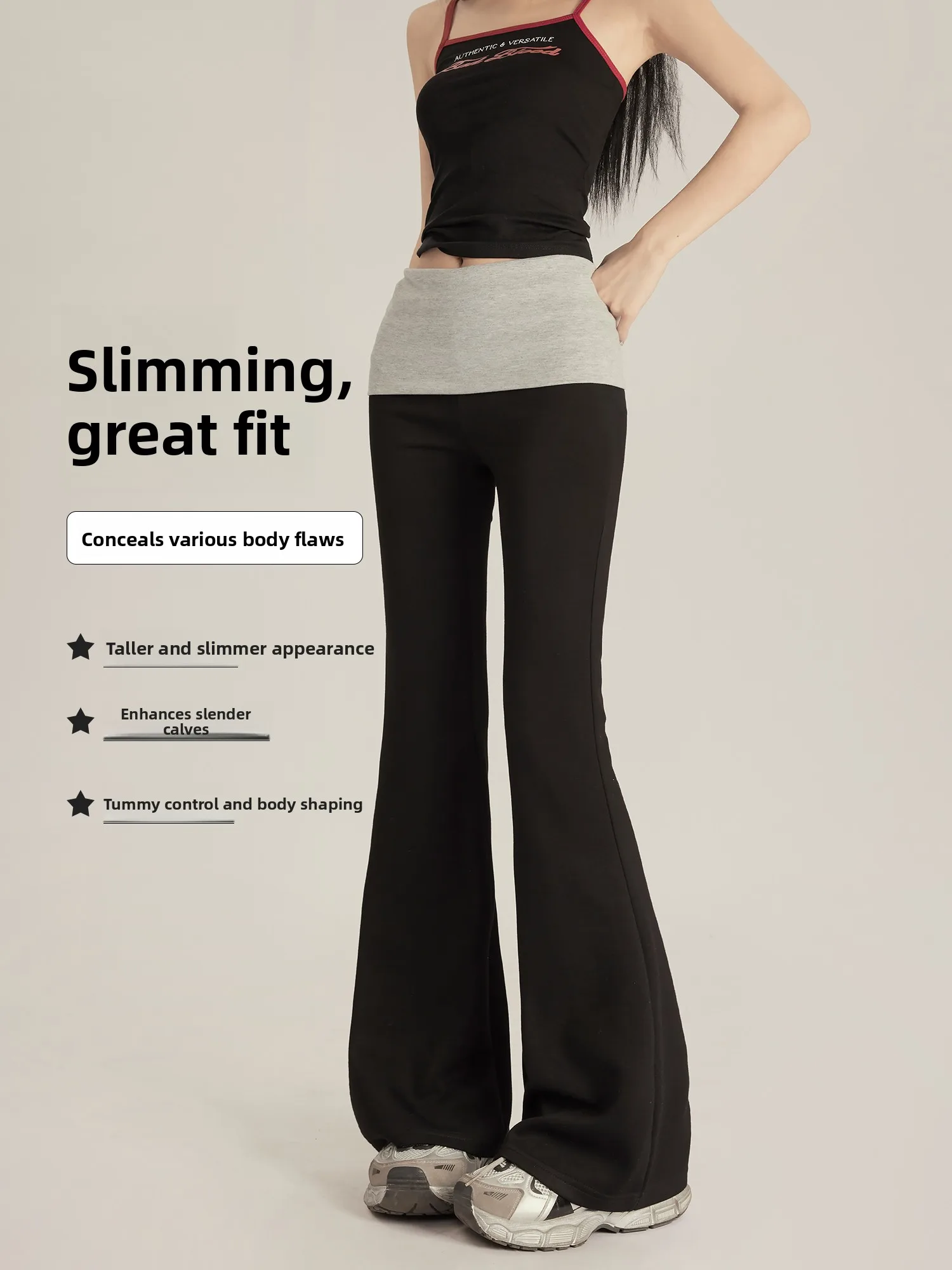 

Женские повседневные брюки Arlos Black Splice Flared Yoga Pants с высокой талией, весна 2025, модные, из улучшенного полиэфирного волокна