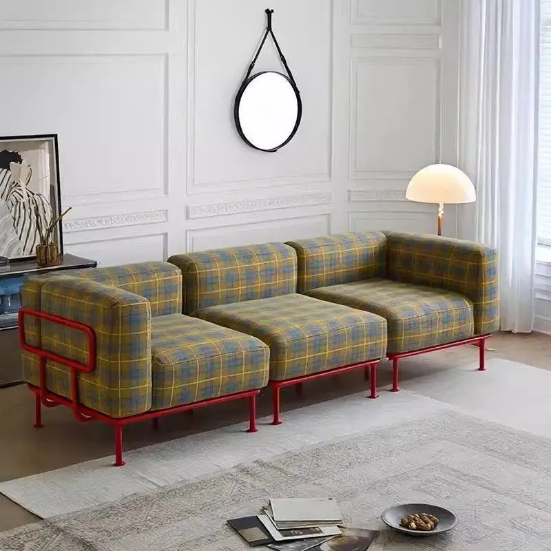French retro fabric sofa living room home small apartment designer wabi sabi wind dopamine straight row module sofa