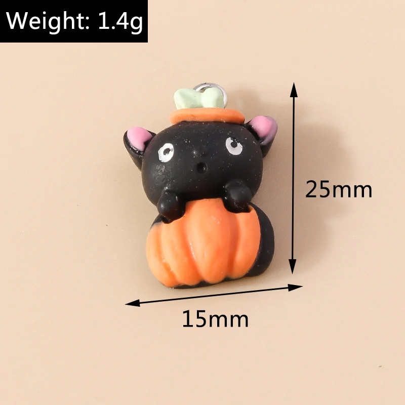 10 stücke gemischte Halloween Charms niedlichen Harz Witch Hut Katze Kürbis Mond Geist Charms Anhänger für DIY Schmuck machen Zubehör – Detail 11