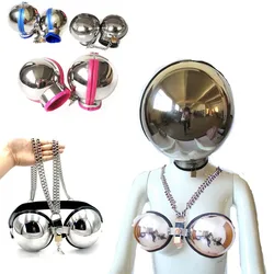 Stainless Steel Round Ball Helmet Headgear BDSM Restraint Lock Head Hood Cover Handcuffs Wrist Chastity Bra Slave Game Device