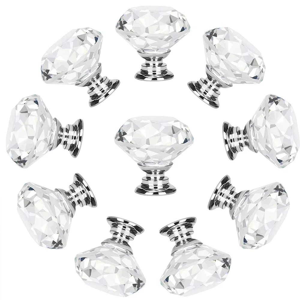 1Pcs 30mm Diamond Shape Design Crystal Glass Knobs Cupboard Drawer Pull Kitchen Cabinet Door Wardrobe Handles Hardware