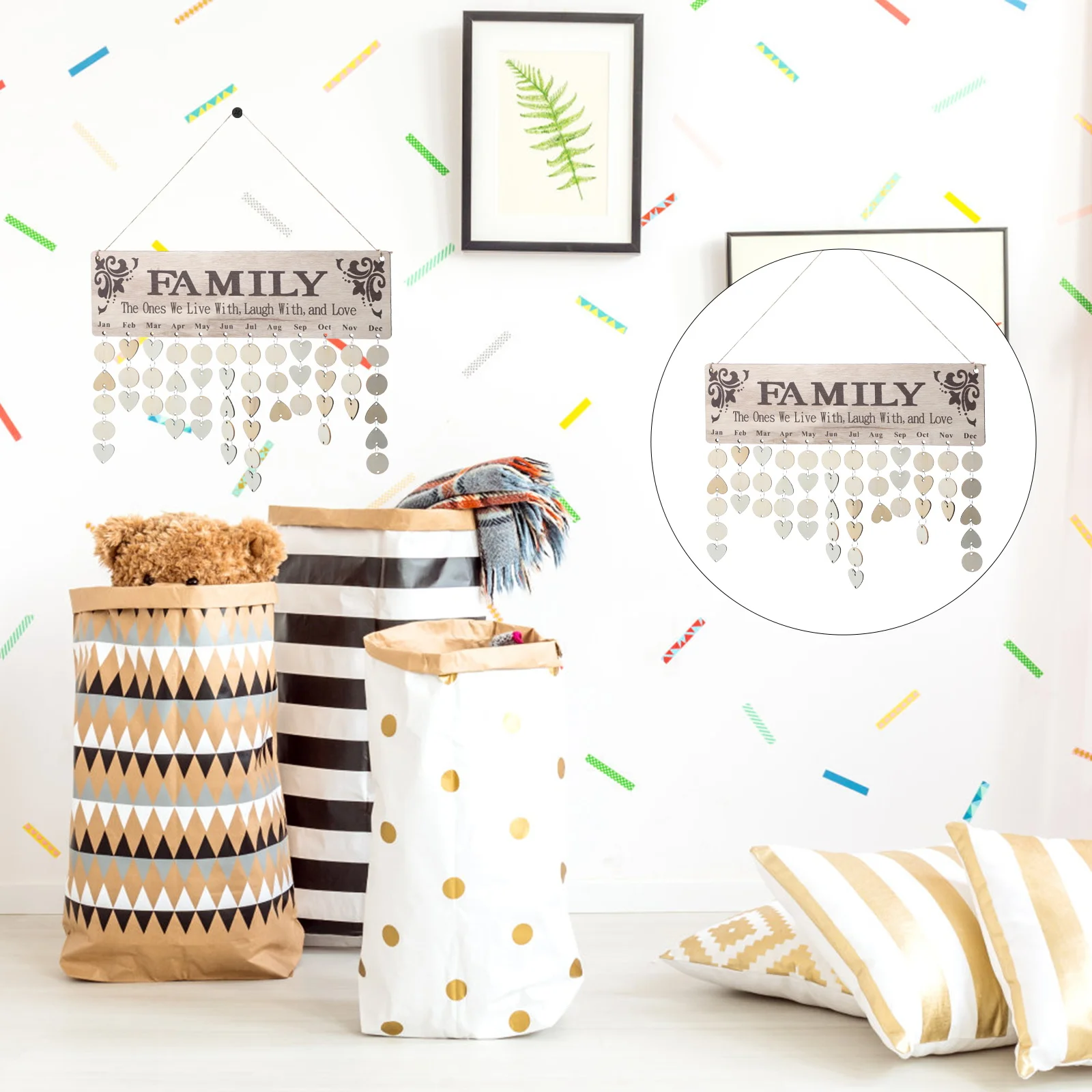 

DIY Wooden Calendar Board Hanging Decor Family Birthday Reminder Plaque Wood Pendant Home Office Wall Art Craft Project