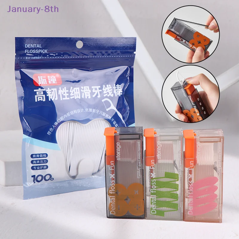 Portable Floss Dispenser Includes 10Pcs Floss Automatic Ejectable Floss Organiser Oral Hygiene Care Press-on Disposable Floss