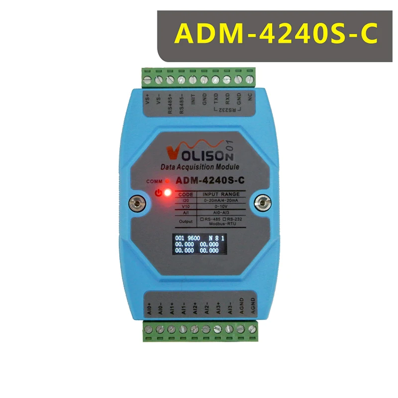 

ADM-4240S-C 4Channel Analog Acquisition Module 4-20mA 0-10V 0-20mA to 485 Modbus