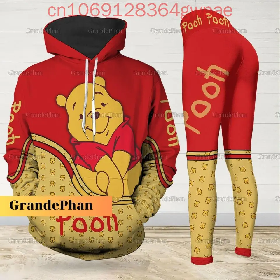 Winnie the Pooh Felpa con cappuccio e leggings natalizi Set da yoga Felpa con cappuccio Disney da donna Pantaloni da yoga Pantaloni sportivi Set di tute alla moda