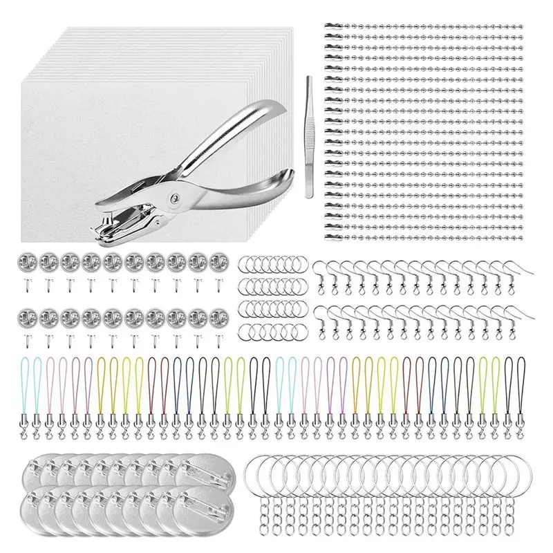 MLGB-202Pcs Shrink Plastic Sheets Kit, Keychains Accessories, Earring Hooks,Tweezers,Lobster Clasp Cord For Handmade Crafting