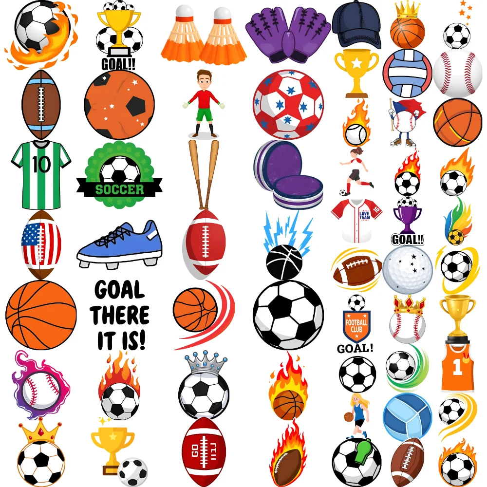 

63 шт. временные татуировки баскетбольные изображения временные татуировки наклейки футбольные значки футбольные мячи мультфильм для щек мальчиков