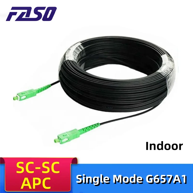 

SC/APC Fiber Optic Patch Cord Single Mode G657A1 Indoor Fibre Optica Drop Cable APC Optical Cable Black LSZH Jacket FTTH