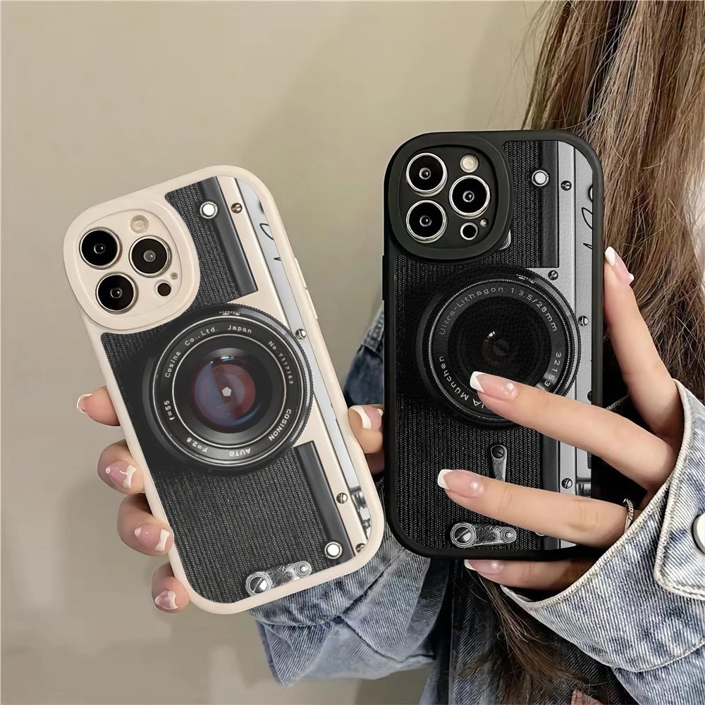 

Классический винтажный чехол для телефона с камерой для iPhone 16, изображение продукта 15, 14, 13, 11, 12 Pro Max Mini X XR XS 8 Plus, горячая силиконовая кожа ягненка