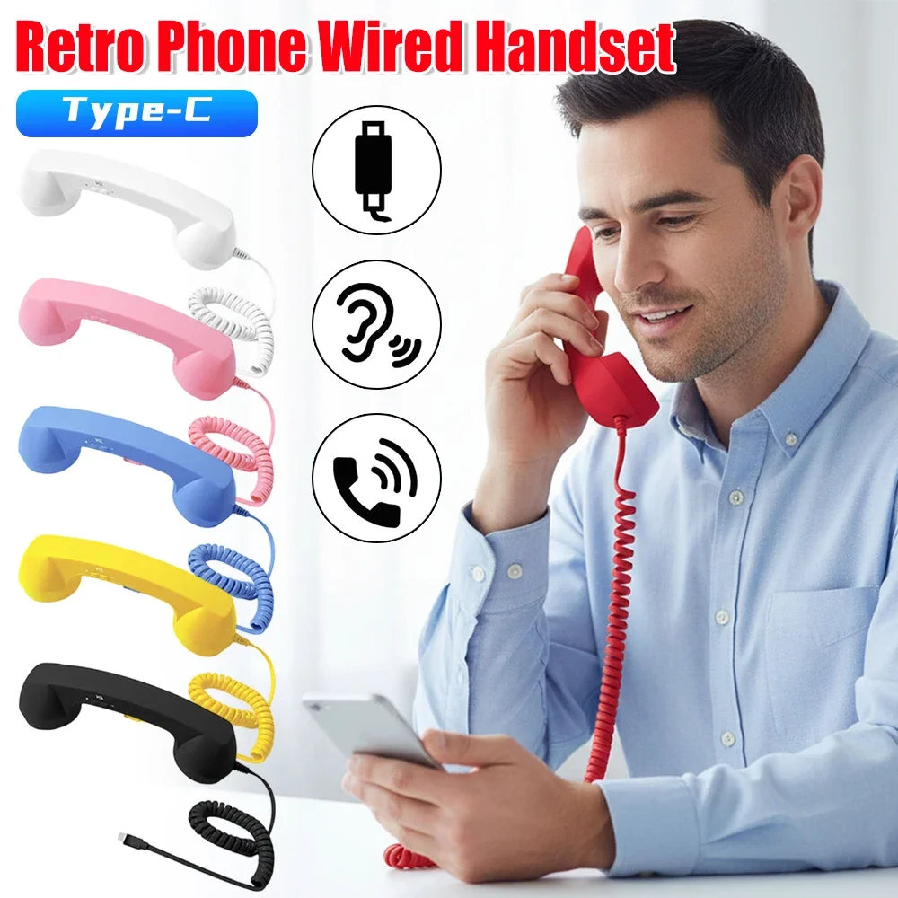Handset For Cell Phone Type-C Retro Classic Comfortable Home Supplies Cell Phone To Landline Adapter For Offices Travel Kitchen