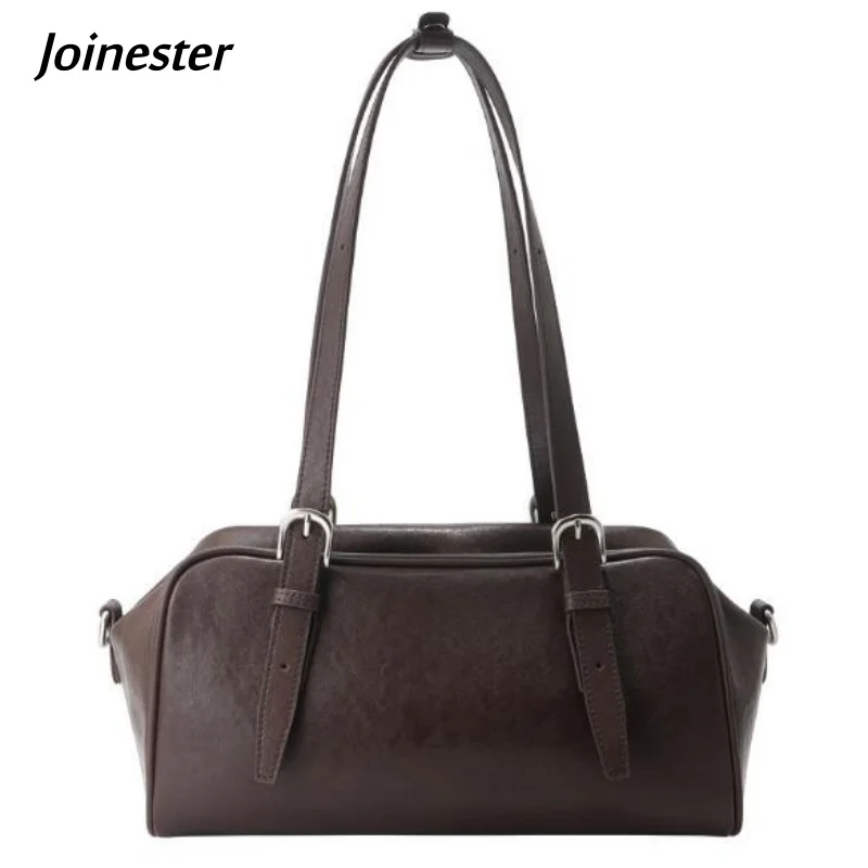 Women's Genuine Leather Underarm Bag for Commuting Functional Pure Color Small Handbag Dual Zipper Leisure Shoulder Bags