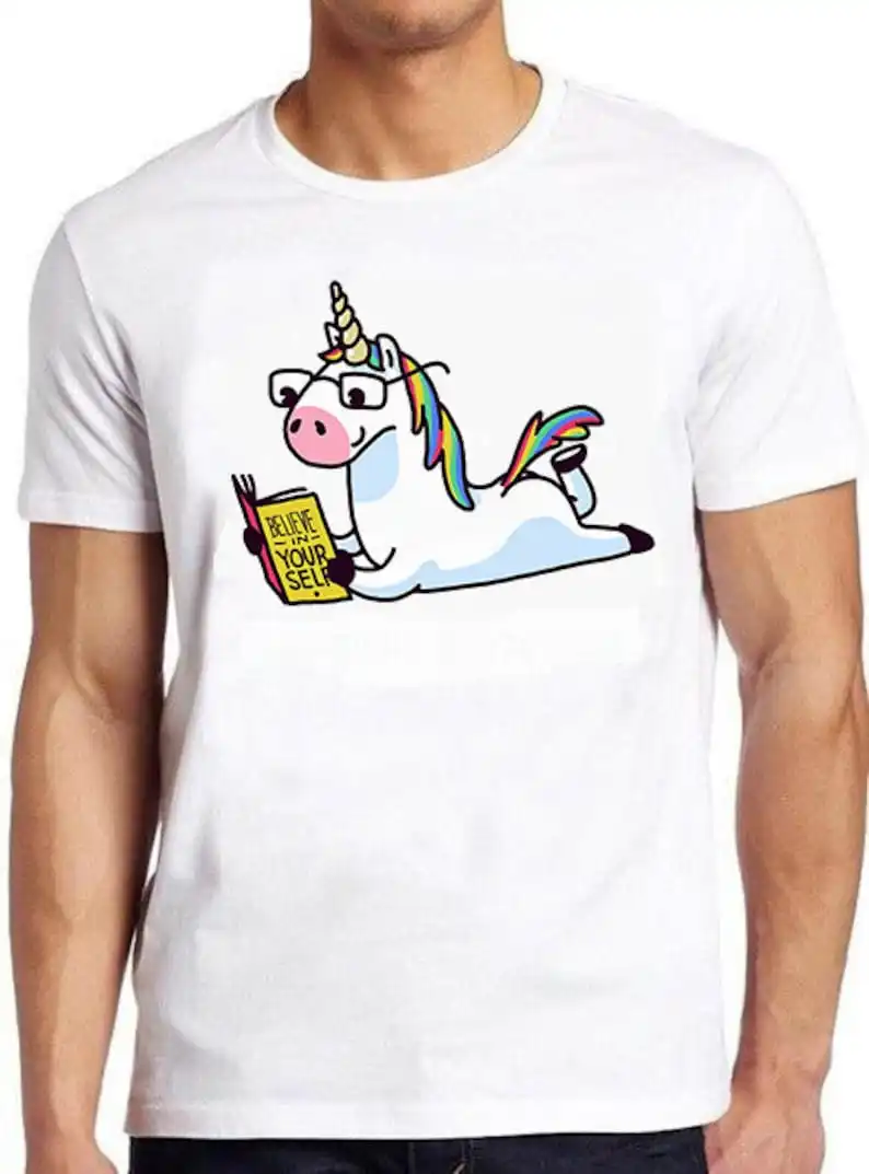 

Unicorn Believe in Yourself Rainbow LGBT Funny Meme Gift Tee Cult T Shirt 756