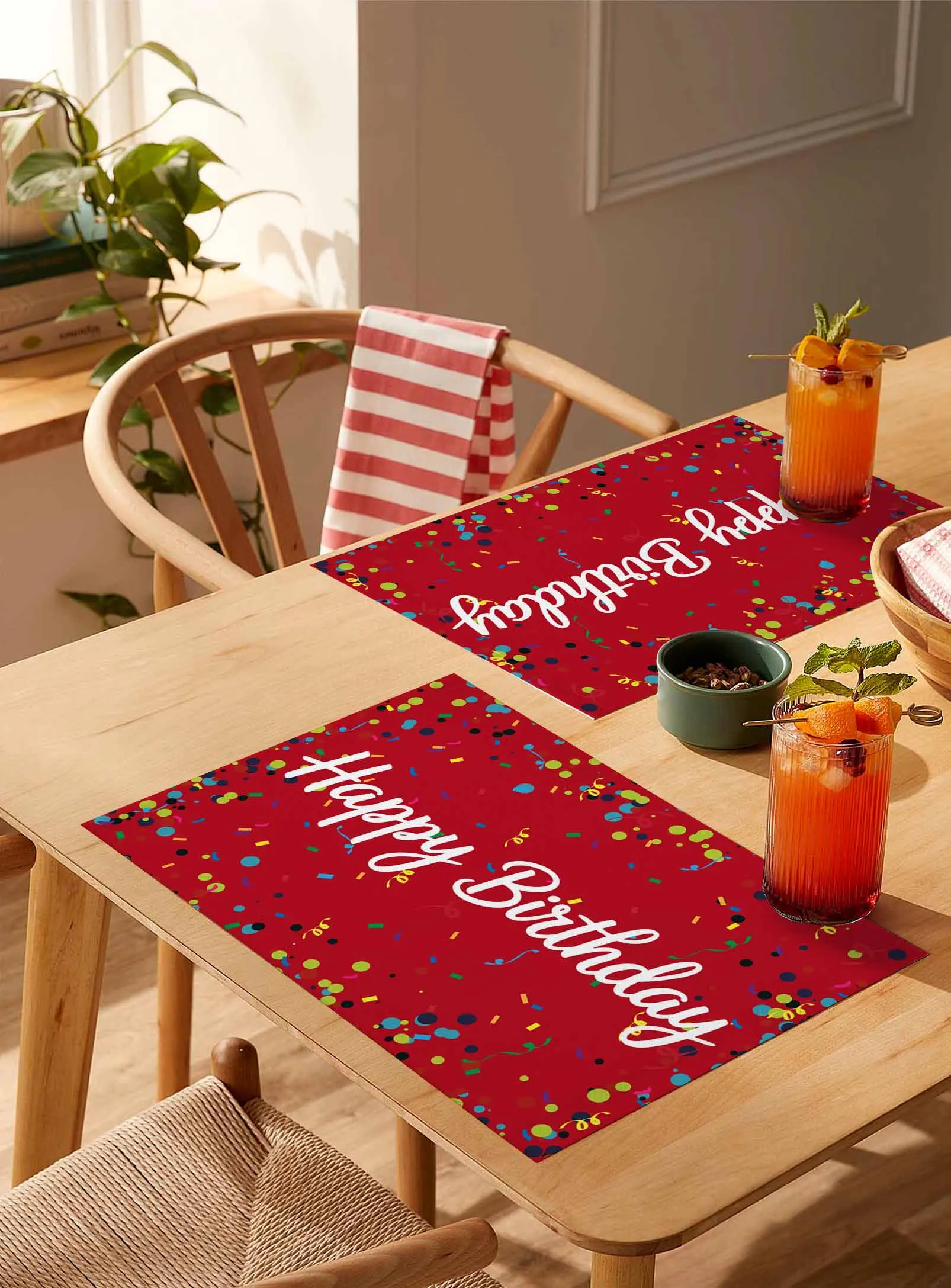 

4/6 Pcs Red Celebration Birthday Ribbon Placemat Wedding Party Dining Decor Linen Table Mat Kitchen Accessories