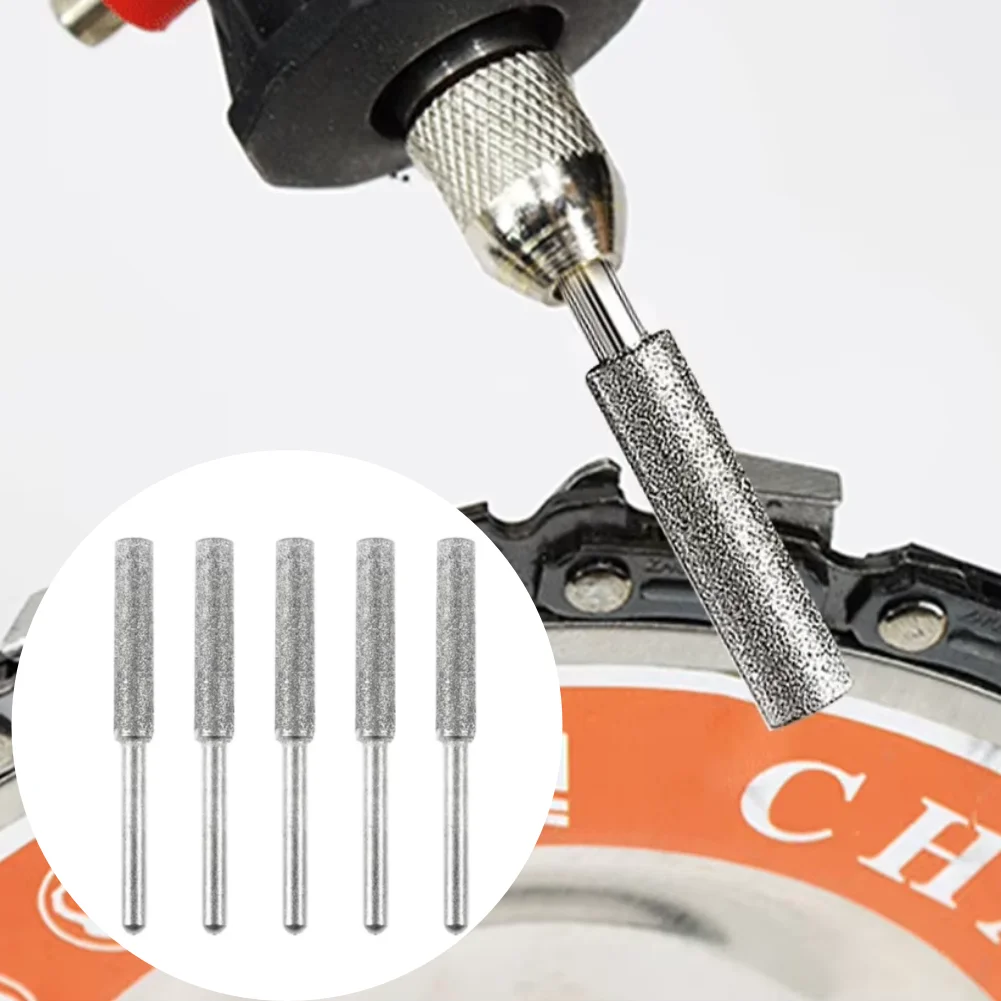4/4.8/5.5mm Diamond Coated Cylindrical Burr Chainsaw Sharpener Stone File Chain Saw Sharpening Carving Grinding Tools Abrasive