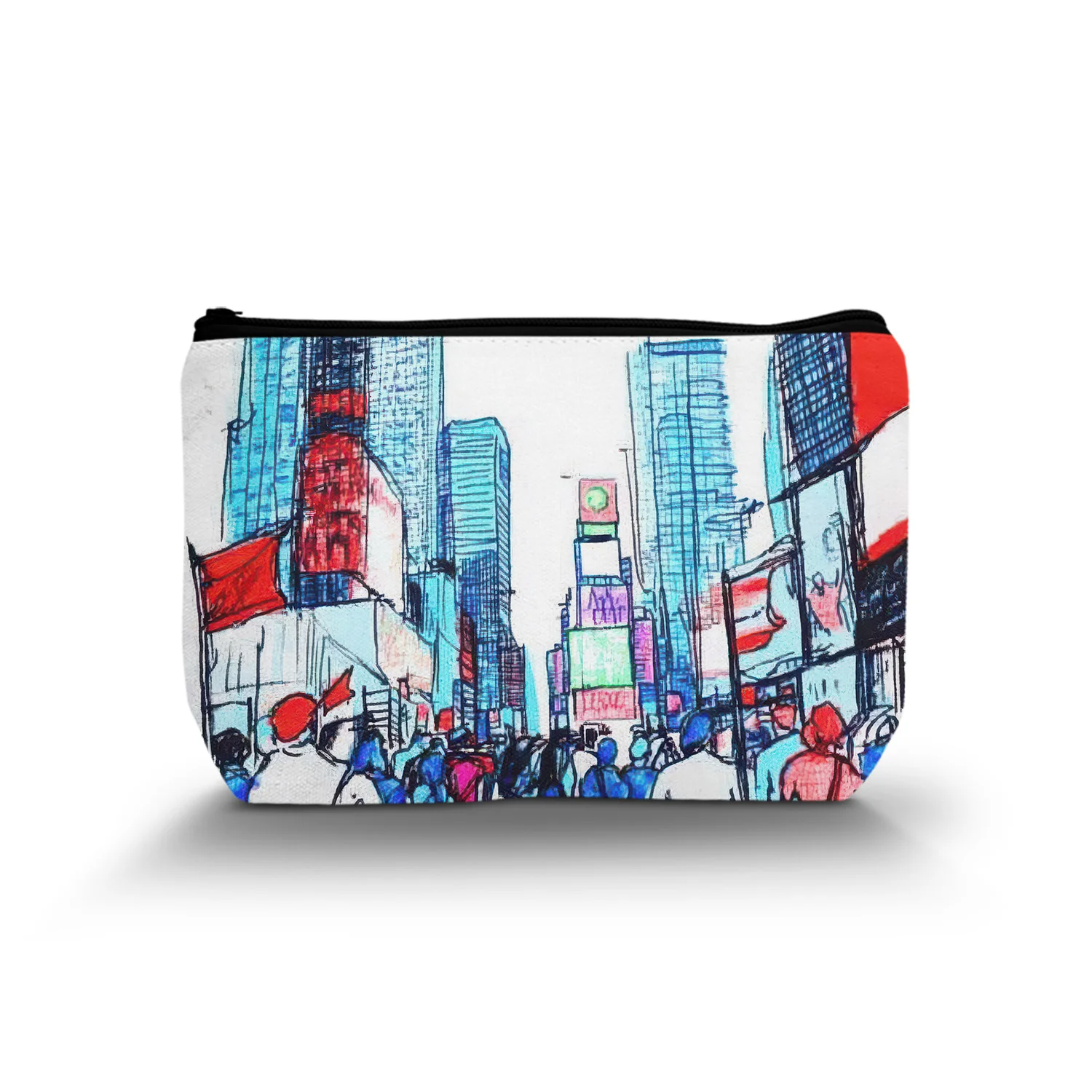 1Pc Makeup Bags New York City Square Scene Characters Abstract Art Style Portable Cosmetic Bag With Zipper 8.66X5.51Inch